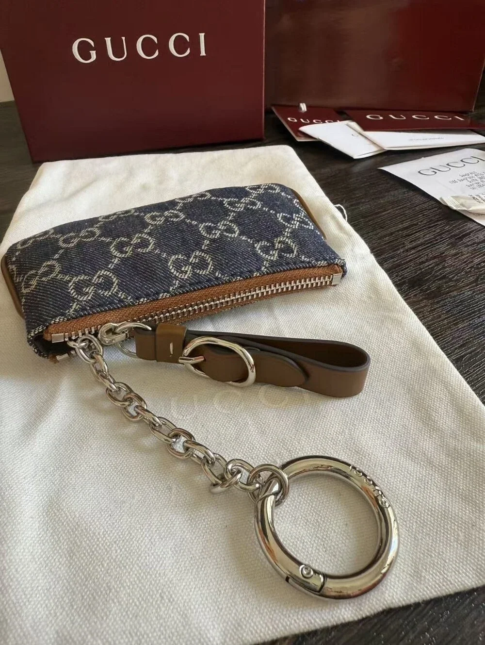 Gucci Denim GG Monogram Selleria Key Case Blue